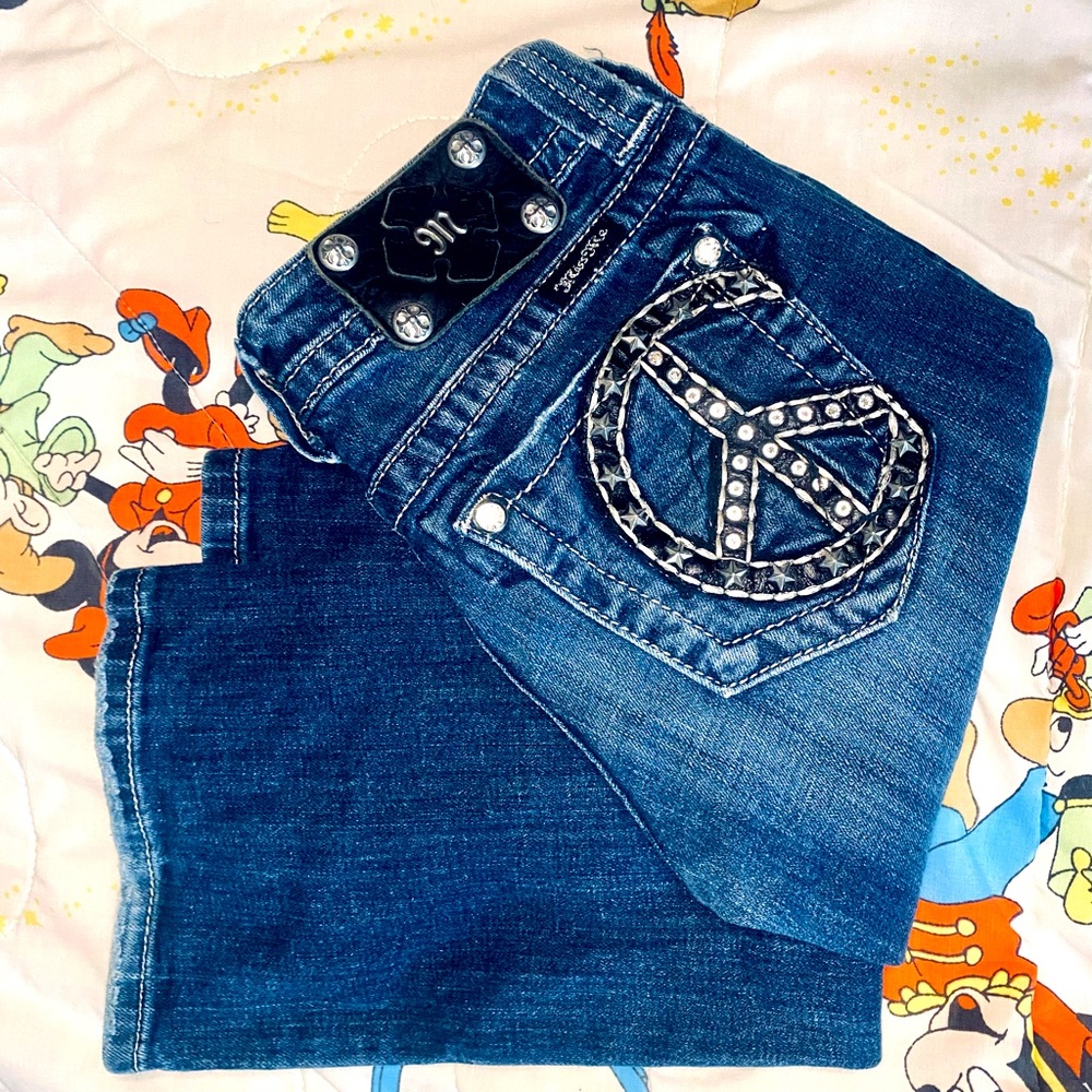 Womens peace sign bootcut miss me jeans, size 25